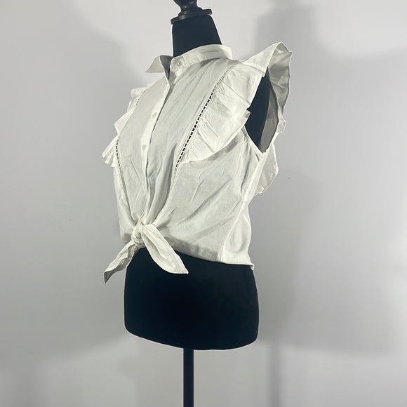 White Ruffle, button up, tie in front a shirt, Size XL - Picture 2 of 10